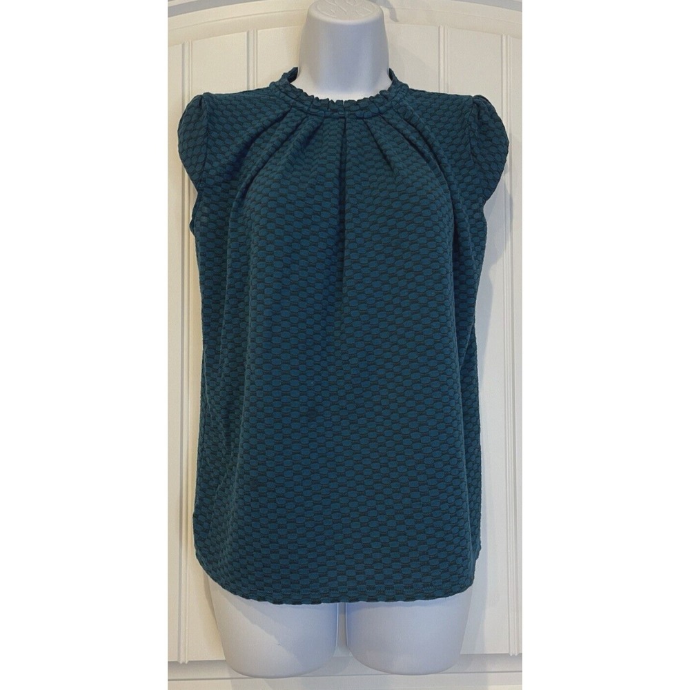 Elle Women's XS Teal/ Black Capped Sleeve Blouse Top ‎ Shirt
